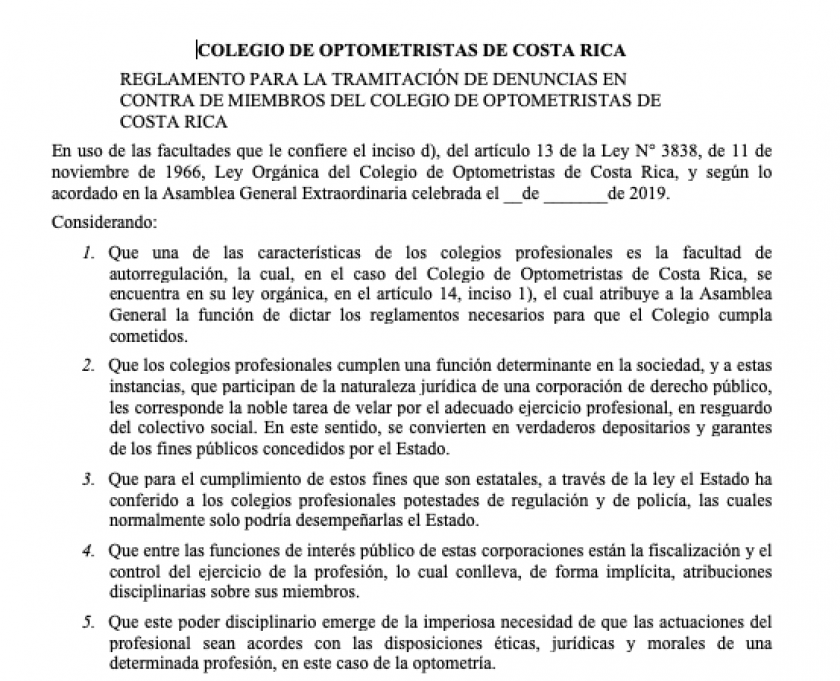 Carta oficial al Ministerio de Hacienda de Costa Rica – Colegio de  Optometristas de Costa Rica